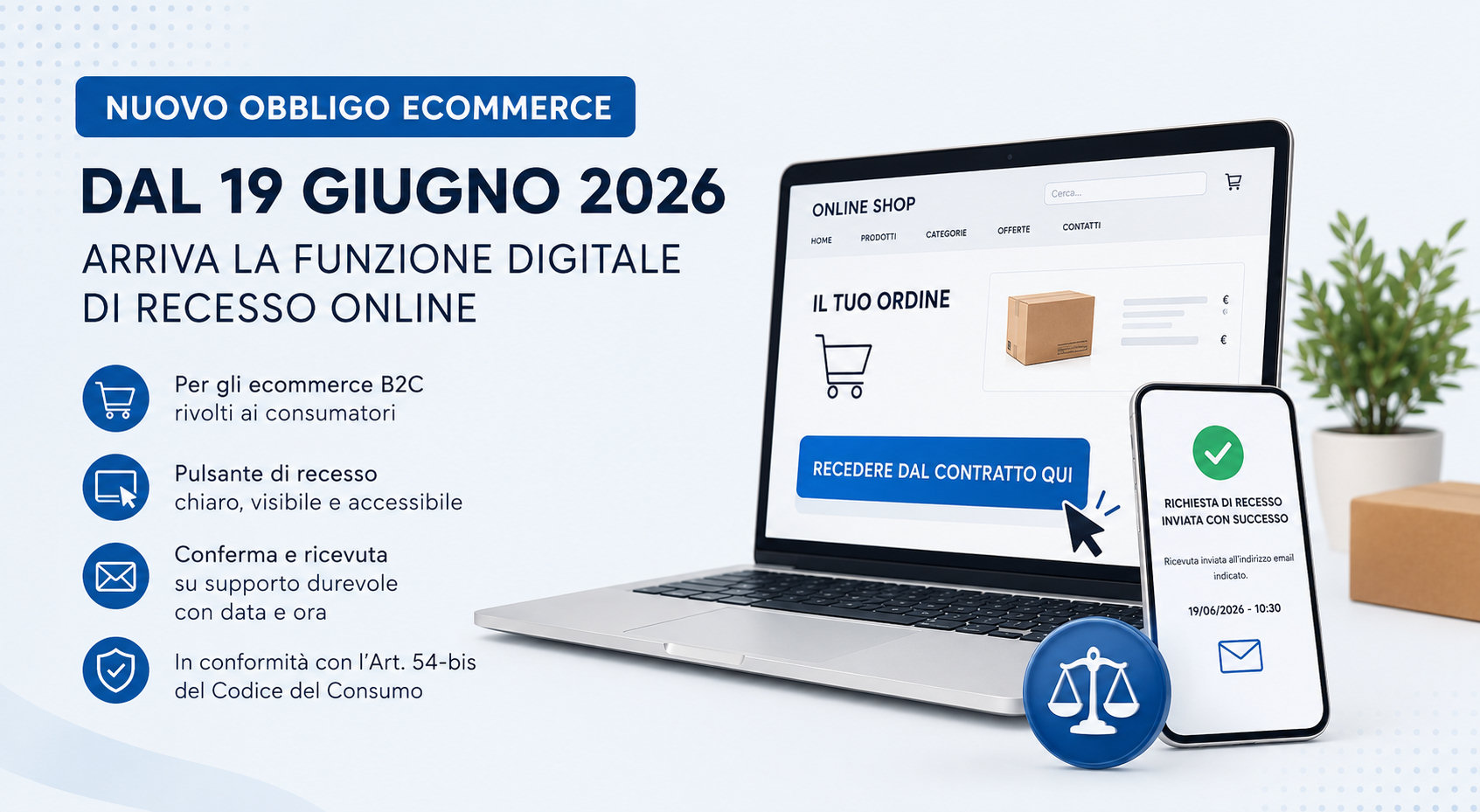 Nuovo obbligo per gli ecommerce: dal 19 giugno 2026 arriva la funzione digitale di recesso